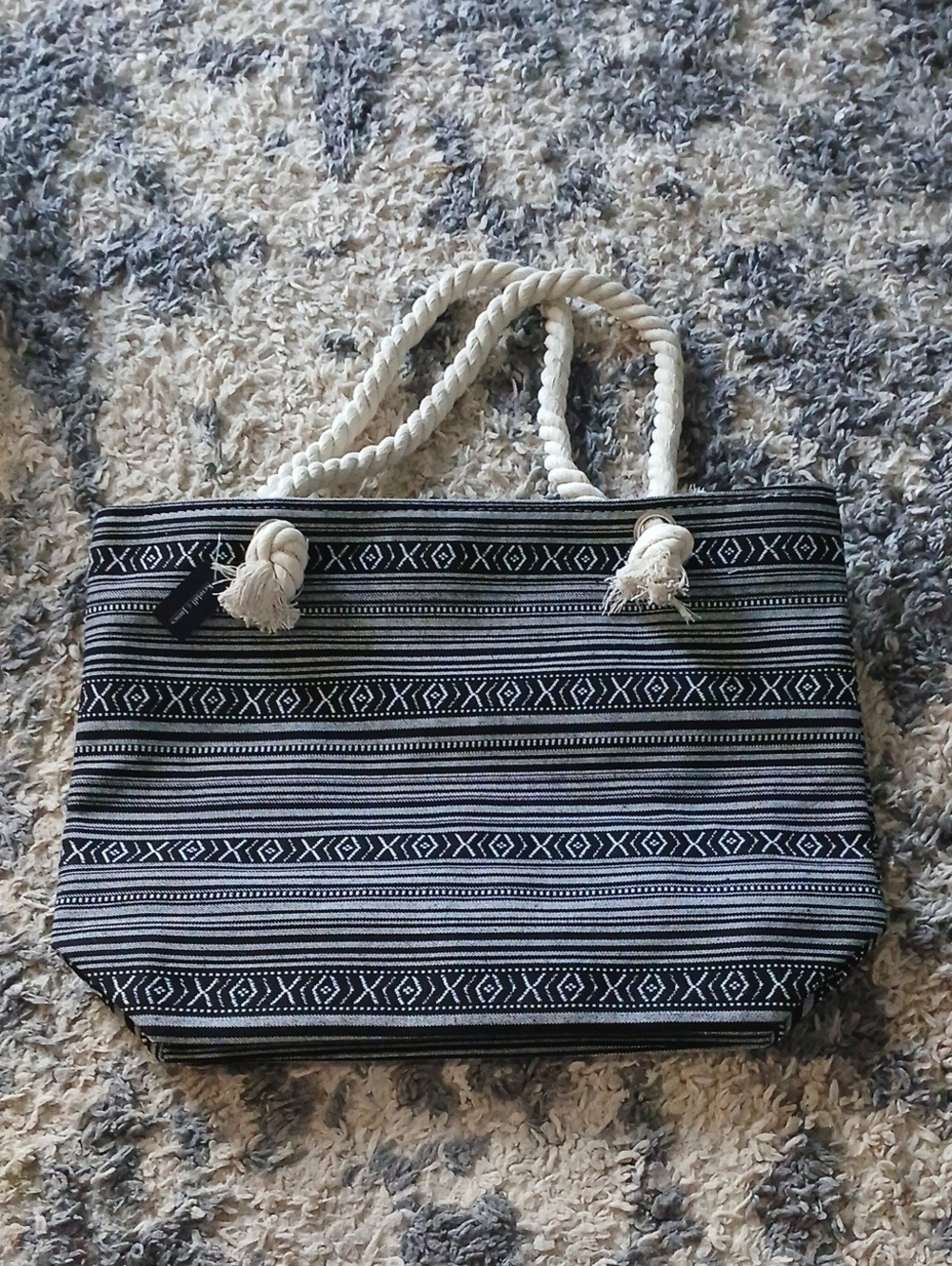 Black & White Striped Rope-Handle Women’s Tote